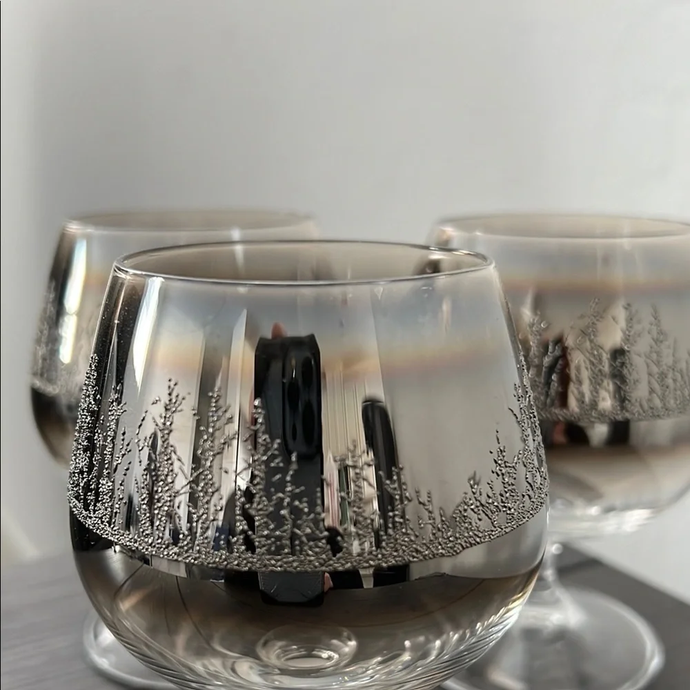 Vintage MCM 1950's Platinum Ombre Fade Snifter Glasses Raised Design (Set of 3)